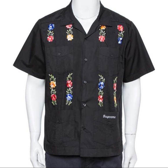 Supreme Flowers Guayabera S/S Shirt White SS19 MX | islamiyyat.com